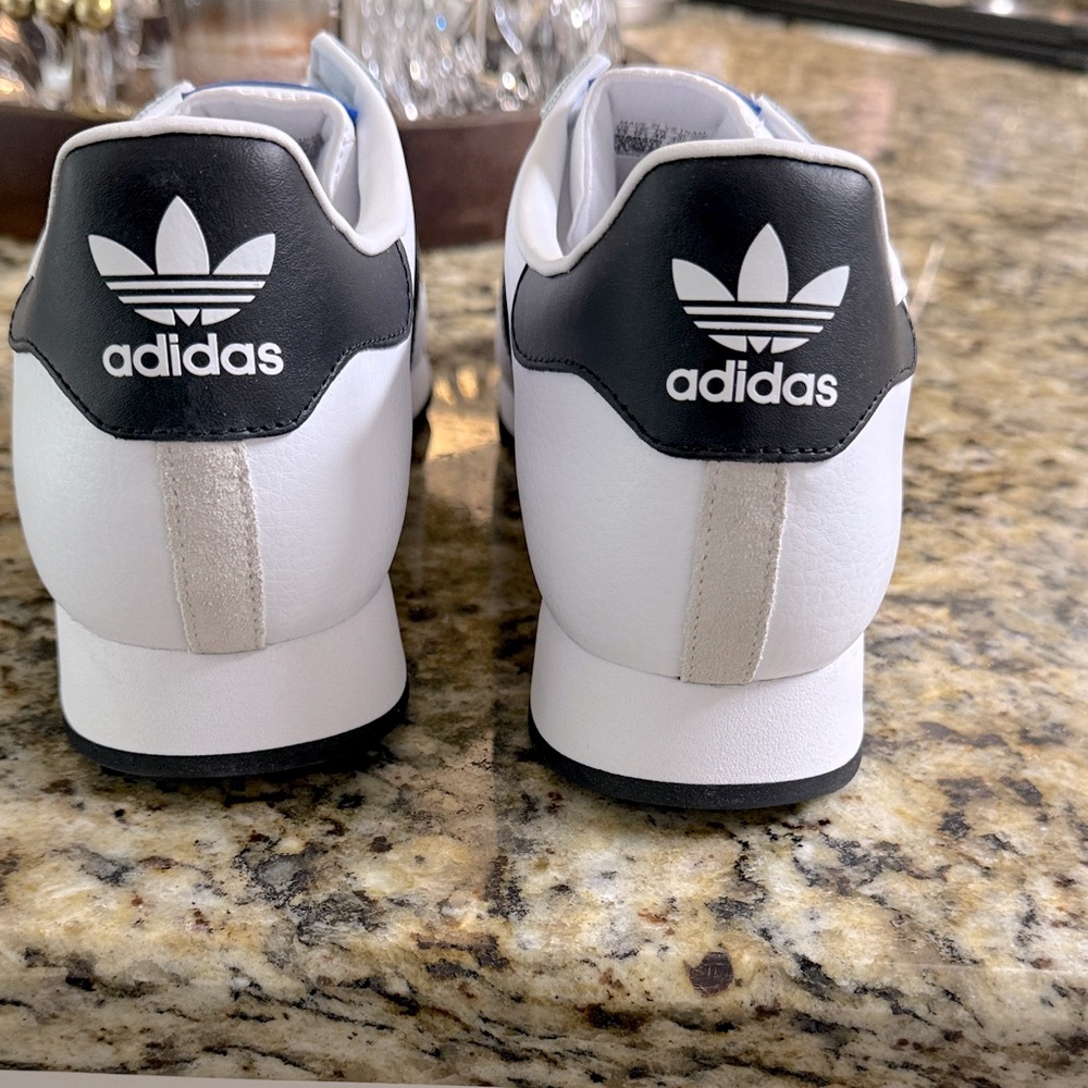 Adidas Men's Samoa White and Black Sneakers with Blue Accents - Picture 5 of 9